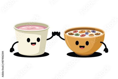 Cute Breakfast Friends Cartoon Illustration