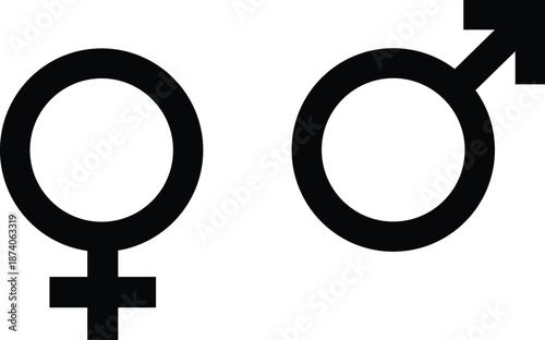 Black female and male gender symbols side by side on white background female symbol male symbol