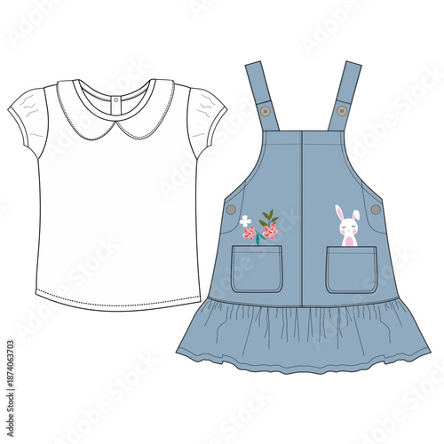 girls jumpsuit cute flower with bunny print illustrations