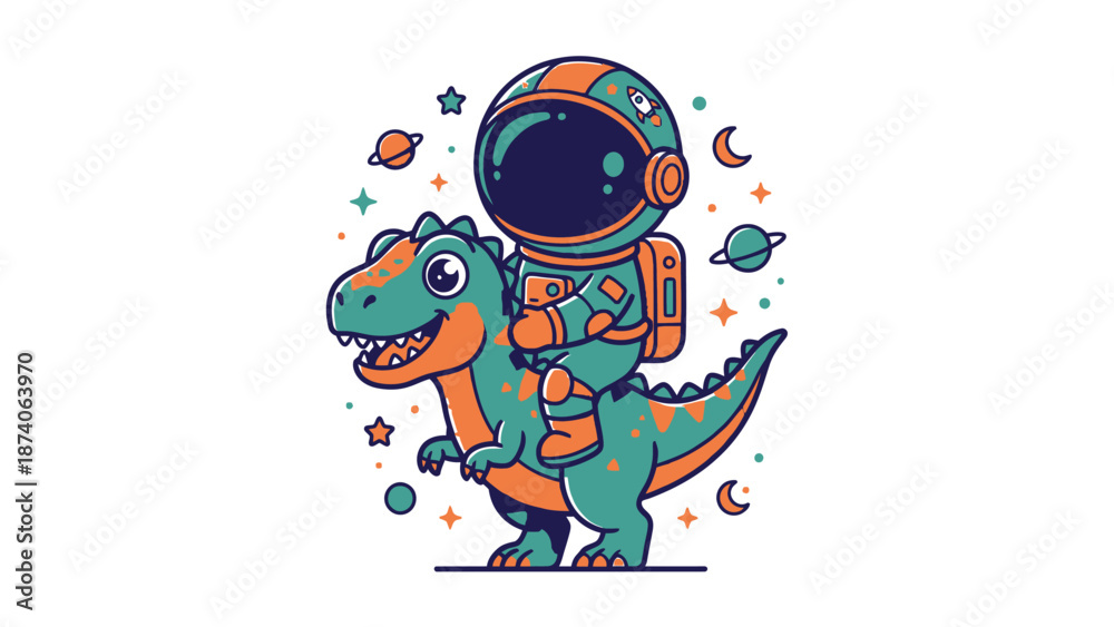 Obraz premium Astronaut Riding a Dinosaur in Outer Space.