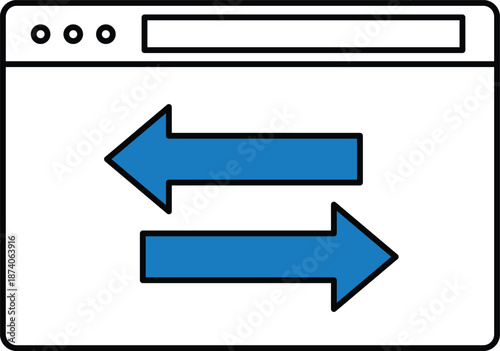 Blue arrows indicating data transfer within a browser window interface