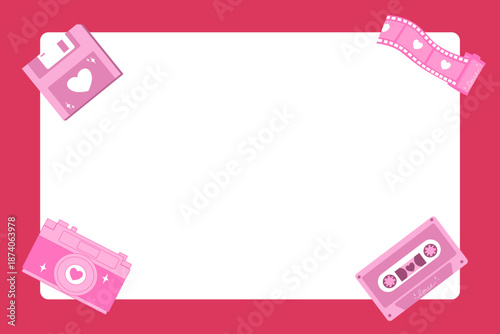 Retro Pink Valentine Background with Vintage Gadgets
