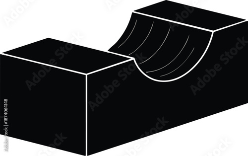 Geometric black and white icon illustration of a block with a concave curve