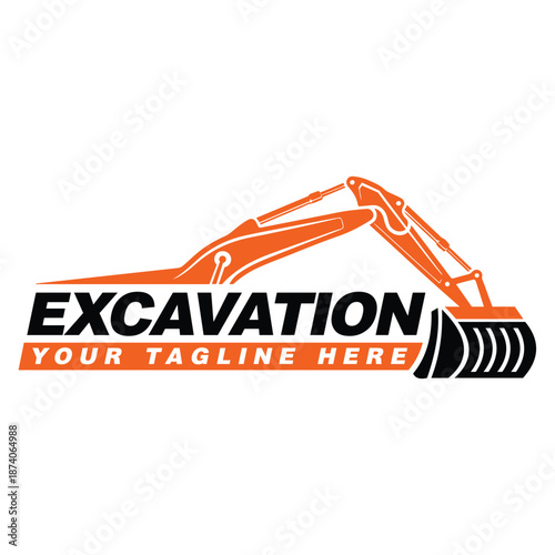 Excavation Construction Logo with Excavator Machine