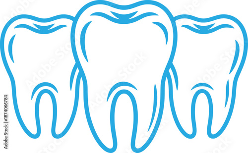 Three Teeth Dental Icon Vector, Minimal Blue Dentistry Logo Illustration.