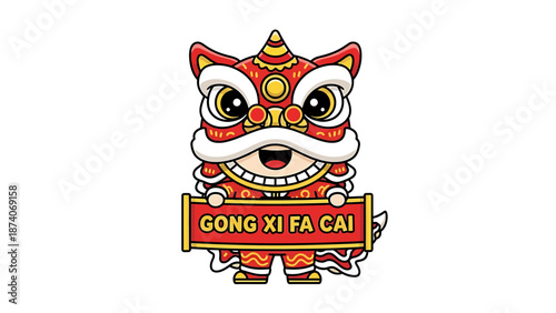 Chinese New Year Lion Dance Character Gong Xi Fa Cai.