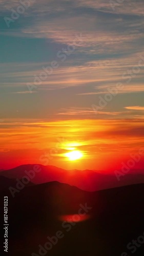 Sunset over the Balkan mountains from Botev peak