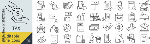 線の編集ができる税金に関するアイコンセット（アウトライン化していない）
