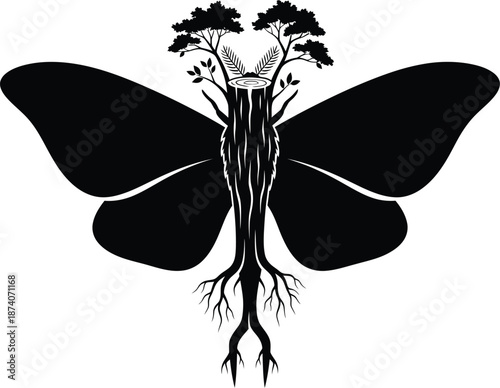 Moth with Roots Nature Symbol Vector Illustration