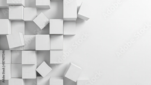Abstract Minimalist Background with White 3D Cubes and Blank Copy Space