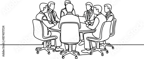 Business meeting, teamwork, or brainstorming achievement session. Round table business planning, strategy, or collaboration vector illustration icon