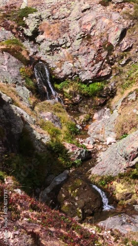 View of small waterfalls in the mountains