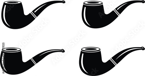 Classic tobacco smoking pipes icon set silhouette. 