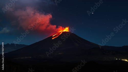 Etna volcano erupting at night with lava streams and fiery explosions, highlighting natural hazards