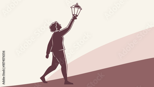 Silhouette of a person holding a lamp, an idea, innovation and inspiration.