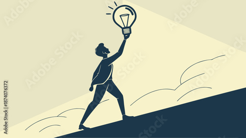 Silhouette of a person holding a lamp, an idea, innovation and inspiration.
