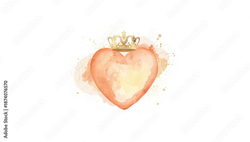 Fototapeta premium Watercolor heart with crown, serving as a decorative motif for a royal or love-themed editorial header background