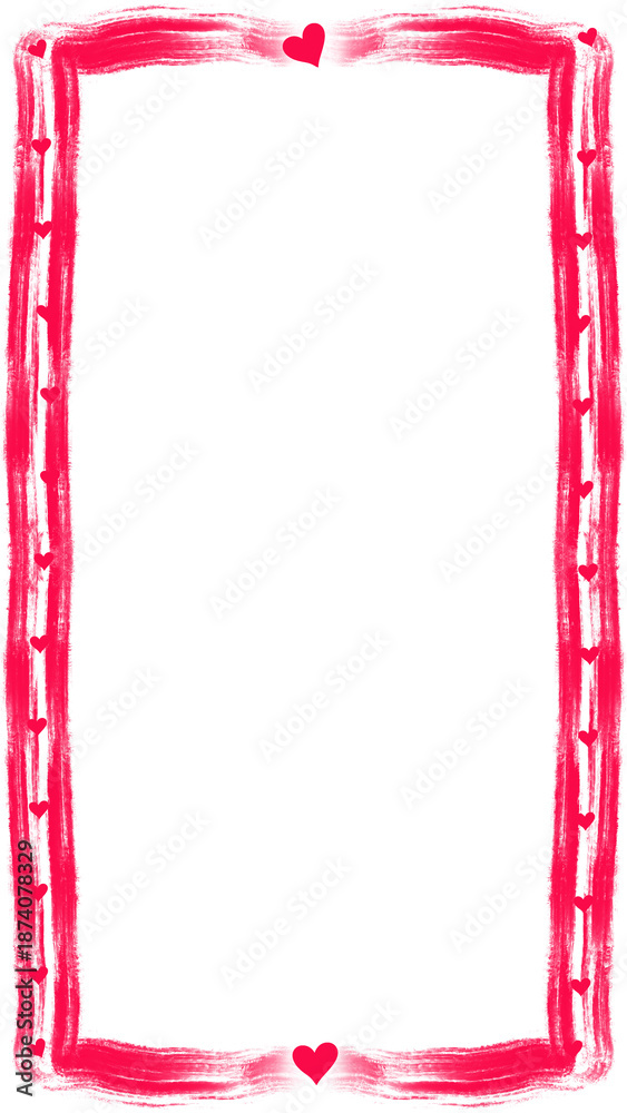Fototapeta premium Pink hand-drawn heart frame isolated on transparent background, romantic brushstroke border PNG