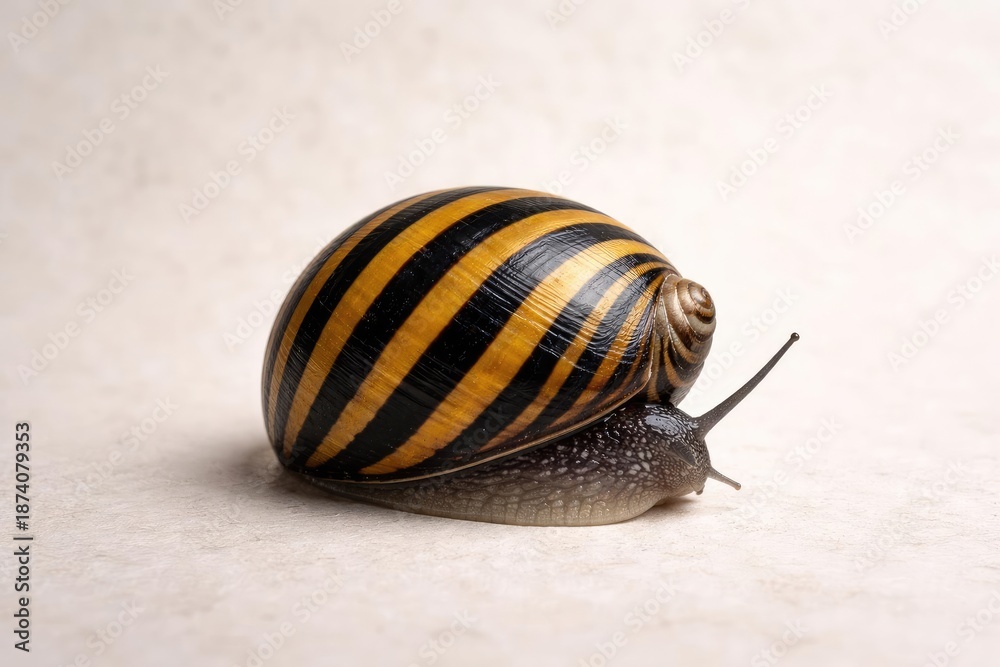 Fototapeta premium Zebra Nerite Snail Set Against a Light Matte Backdrop with Texture