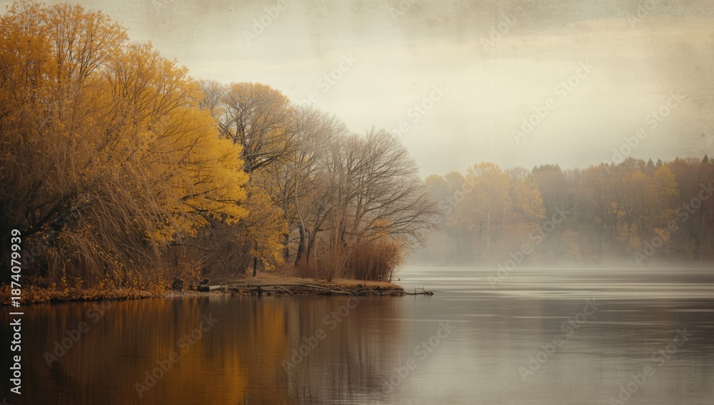 Obraz premium River scene with autumn foliage, highlighting seasonal color and landscape preservation