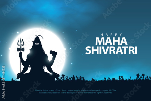 Happy maha Shivratri, a Hindu festival celebrated of lord shiva night. Creative vector illustration design with silhouette of lord shiva and trishul.