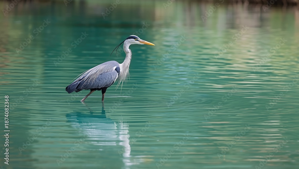 Naklejka premium Wild pied heron in water, emphasizing bird's plumage and aquatic environment