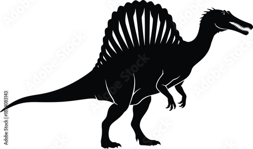 Spinosaurus Dinosaur Side View Black Vector Illustration