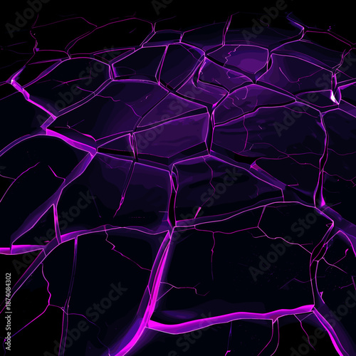 サイバーパンク風ネオンパープルのひび割れた未来的表面デザイン