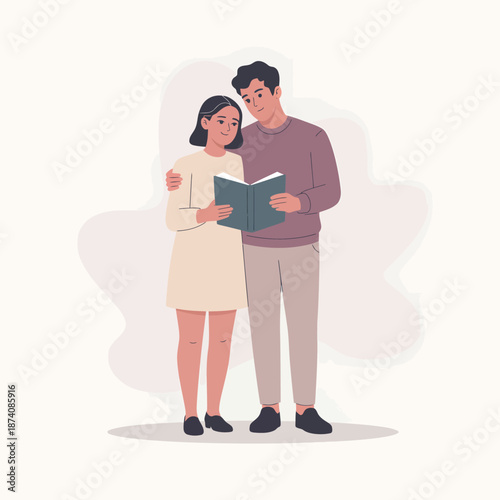 A heartwarming illustration of a couple sharing a book and spending quality time together