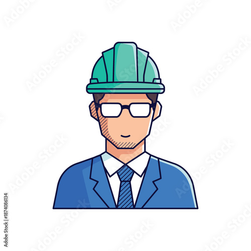 Illustration of a professional engineer wearing a hard hat and glasses.