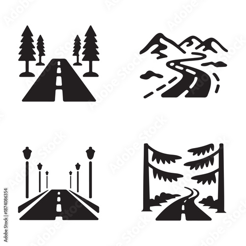 Snowy road surface covered with ice and snowflakes in winter weather