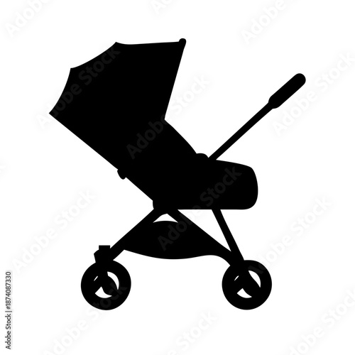 Modern Baby Stroller Silhouette Vector Travel Pram Icon Illustration