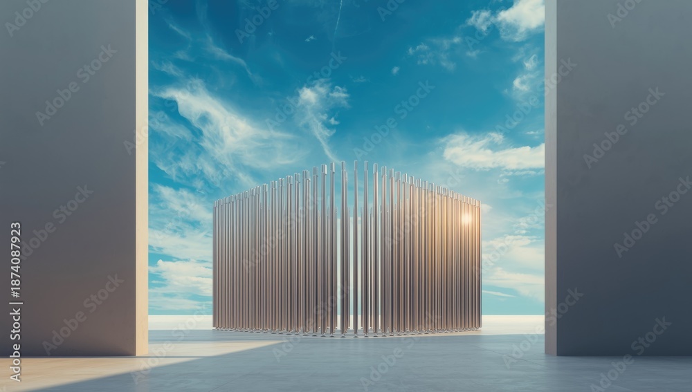 Obraz premium Construction framework with steel columns and beams, focusing on safety measures against weather exposure