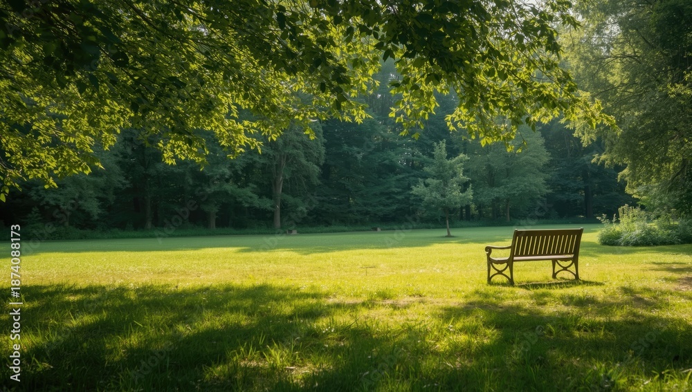 Fototapeta premium Serene park landscape with walking trail and lush greenery, ideal for leisure and relaxation