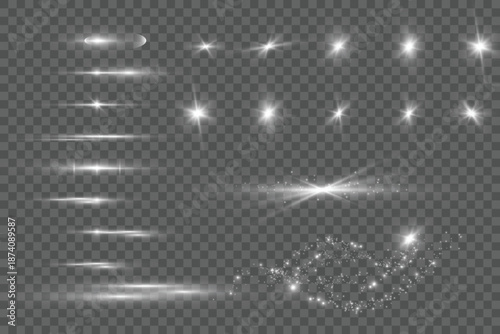 Set of light spotlight effects.Lens flare, explosion,sparkle, dust,line,solar flare, spark and stars.