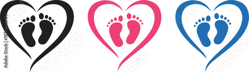 Valentines day baby footprints heart symbols for love and romance