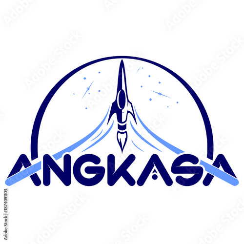Modern Angkasa rocket logo, spaceship launch emblem for aerospace, science, and space exploration