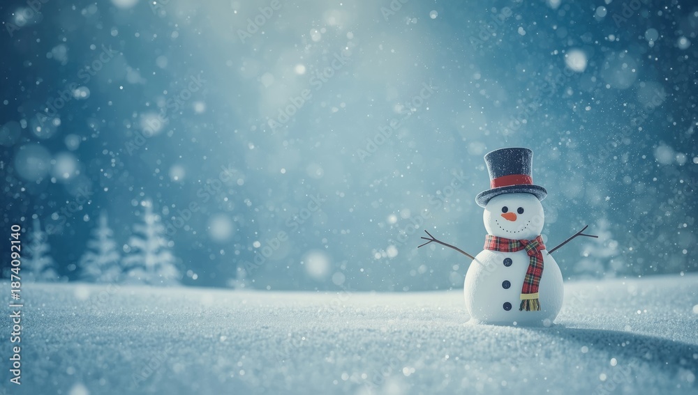 Obraz premium Festive snowman figure against a chilly blue winter scene