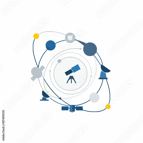 Abstract space astronomy equipment system vector illustration with flat scientific observation diagram isolated