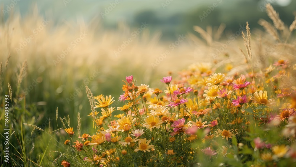 Fototapeta premium Blooming summer flowers in a vertical arrangement providing a gentle backdrop for mobile displays