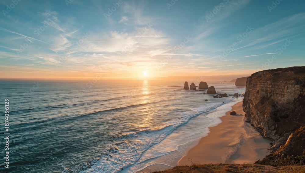 Fototapeta premium Coastal scenery featuring rocky shoreline and surf, suitable for nature-themed UI backdrops
