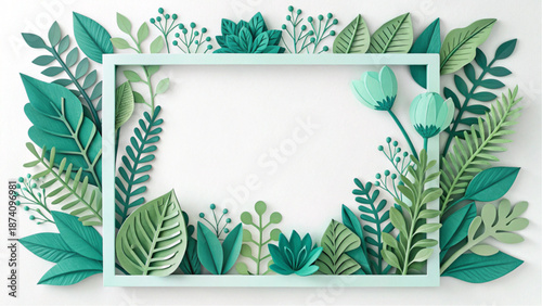 Artistic paper-cut illustration of a light green frame adorned with wild plants and buds.