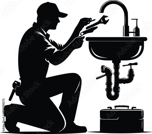 Plumber fixing sink
