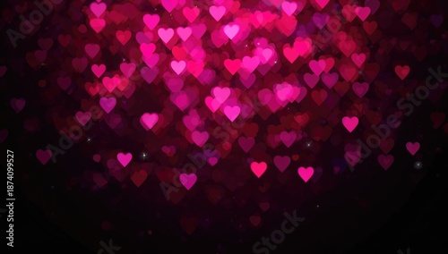 Bokeh with heart shapes creating a decorative background for romantic themes, background for text and layout