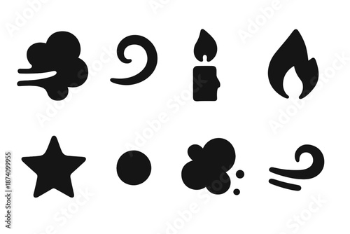 Birthday Icon Grid. Birthday blowing icons. Filled icon set of Birthday blowing icons: blowing air puff, swirl