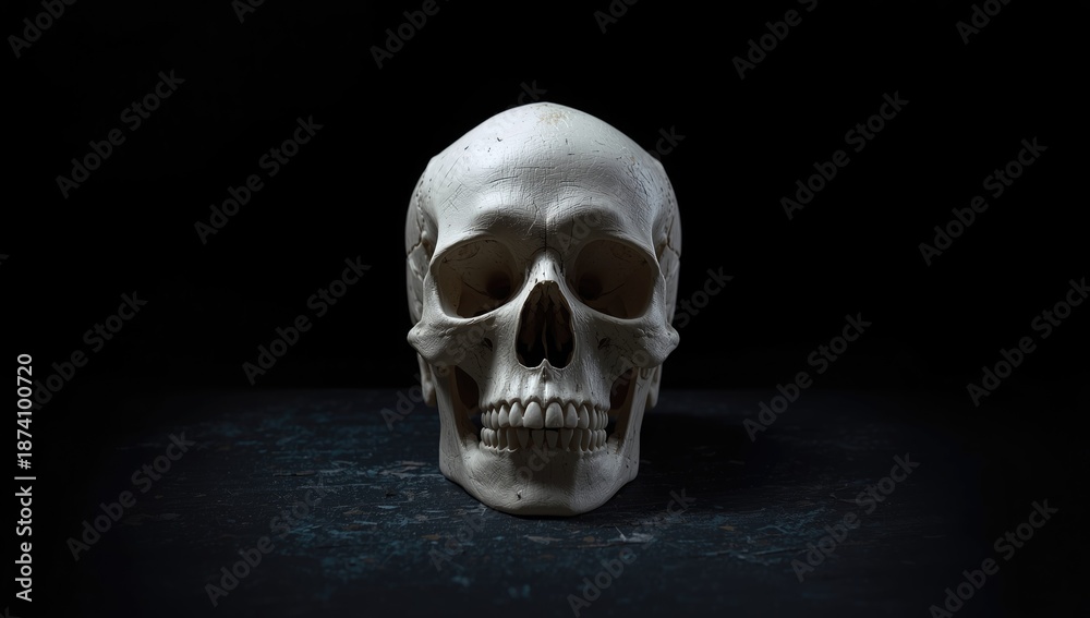 Obraz premium White skull with closed jaw serving as a visual in educational materials on human anatomy or forensic science