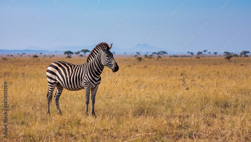 Fototapeta premium Zebras in a dry savannah setting within Maasai Mara natural reserve, highlighting endangered species awareness