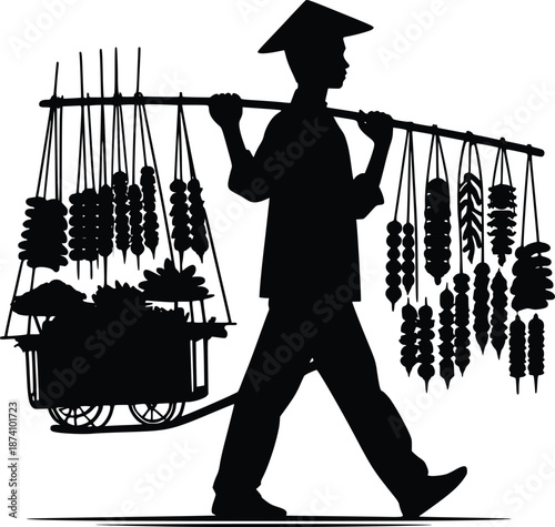 Street vendor carrying traditional goods