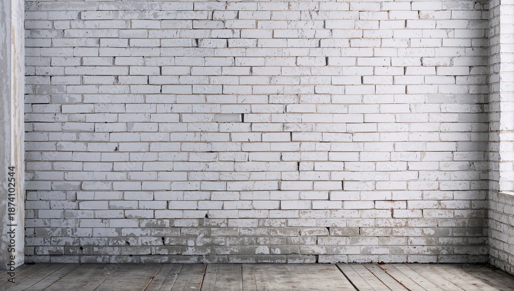 Fototapeta premium Interior design with light brick wall backdrop focusing on layout and space utilization