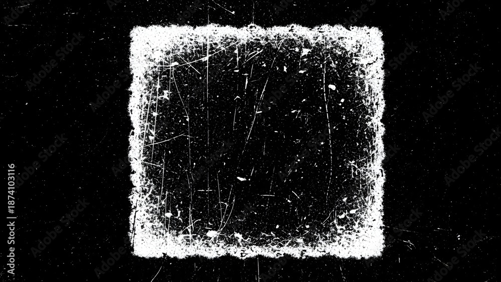 Obraz premium Abstract white square with black center and scattered lines on dark background